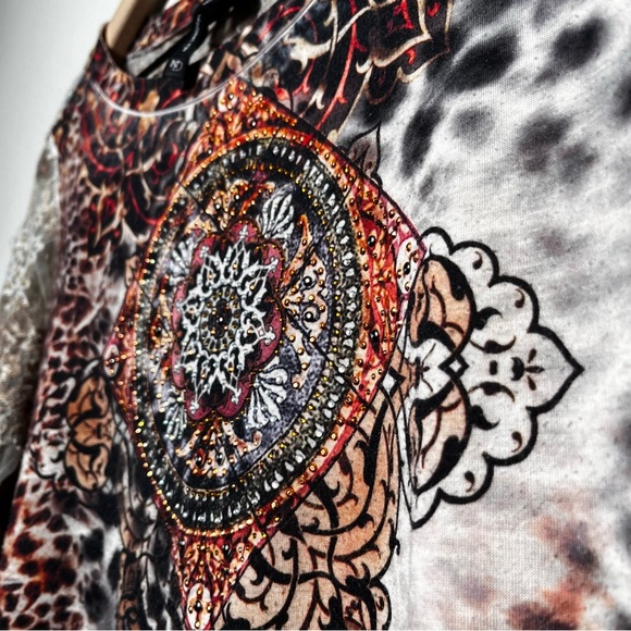 NEW Direction y2k Cyber Grunge Top XL Rhinestone Art Micro Mesh Sleeve Black - Picture 2 of 10